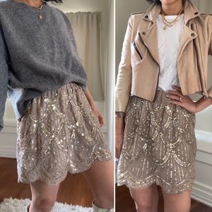 Scalloped skirt with sequin embroidery